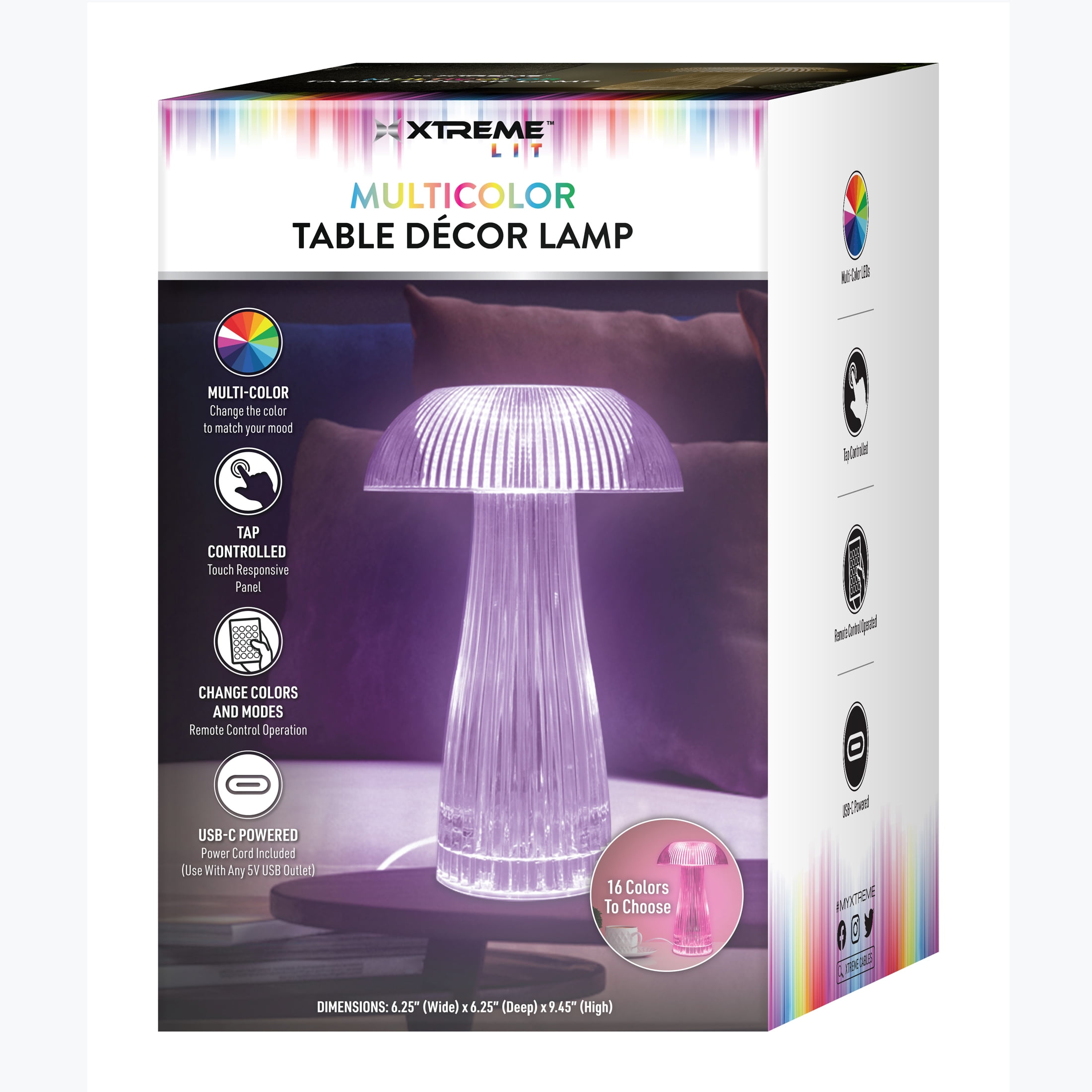 Xtreme Lit Neon MultiColor Mushroom LED Tabletop Touch Lamp, with