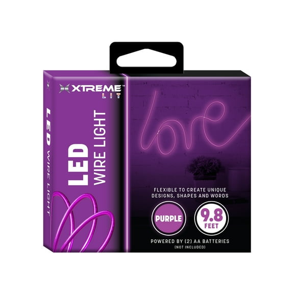 Xtreme Lit Purple 9.8ft LED Wire Light, Bendable, 3 Lighting Modes, Requires 2 AA Batteries