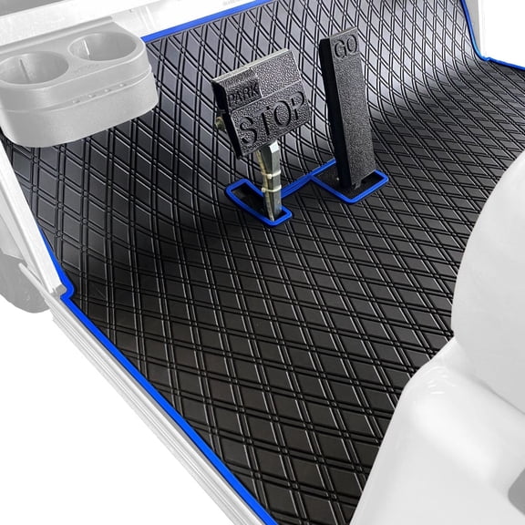 Xtreme Mats Club Car DS Golf Cart Mat, Full Coverage Golf Cart Floor Liner Mat - Fits Club Car DS (1982-2013) and Villager (1982-2018) Models - Black with Blue Trim