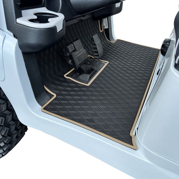 Xtreme Mats Club Car Golf Cart Mat, Full Coverage Golf Cart Floor Liner Mats - Fits Club Car Models Precedent (2004-2023)/Onward & Tempo (2017-2023)/Villager & V4L (2019-2023) - Black with Beige Trim