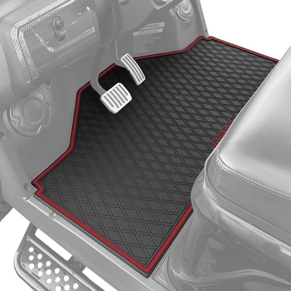 Xtreme Mats Evolution D5 Golf Cart Floor Mat 1 Piece Set - Rubber Double Diamond Design - Fits D5 Including Evolution Maverick & Ranger (Flamenco Red Trim, D5 Front Row Only)