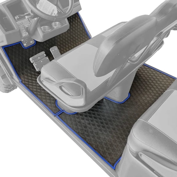Xtreme Mats Full Coverage Golf Cart Floor Mats Fits EZGO L6 (Generation 2) 2021+ 6 Passenger Includes 1st and 2nd Row Floor Mats (Blue Trim)