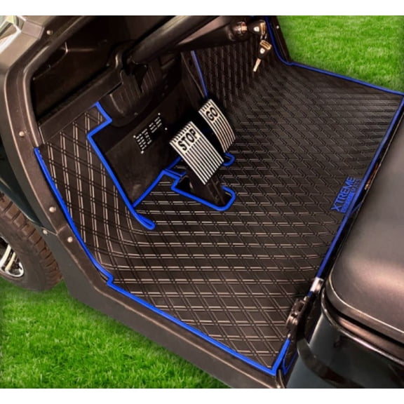Xtreme Mats Golf Cart Mat, Full Coverage Golf Cart Floor Liner - Compatible with ICON (i20, i40) and Advanced EV (Gen1) - Blue Trim