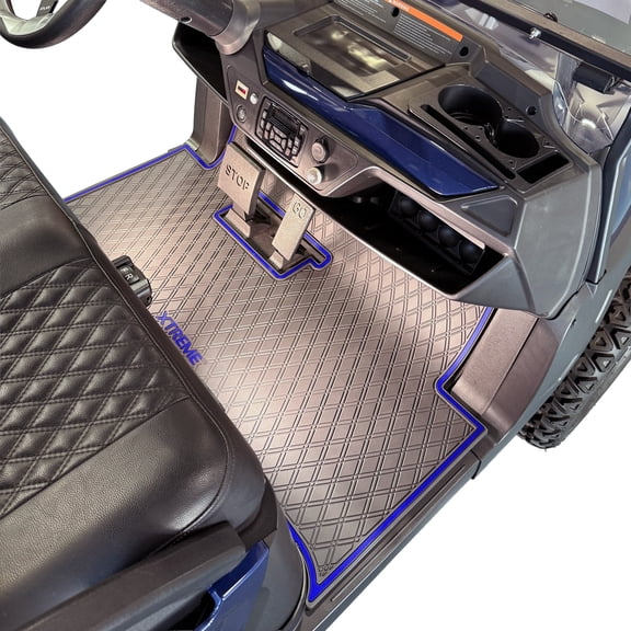 Xtreme Mats Golf Cart Mat, Full Coverage Golf Cart Floor Liner Mat - Fits ATLAS- Blue Trim