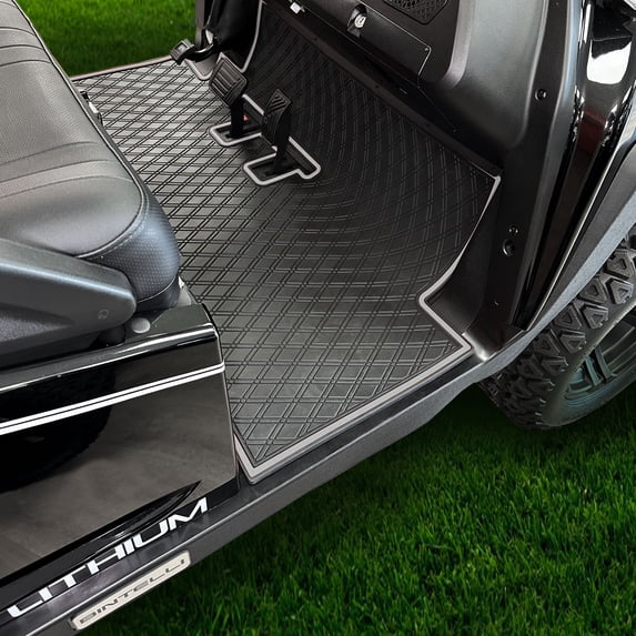 Xtreme Mats Rubber Golf Cart Mat for Bintelli Golfcars, Full Coverage Golf Cart Front Floor Liner Protects OEM Factory Flooring Compatible with Bintelli Beyond & Nexus carts (Grey Trim)
