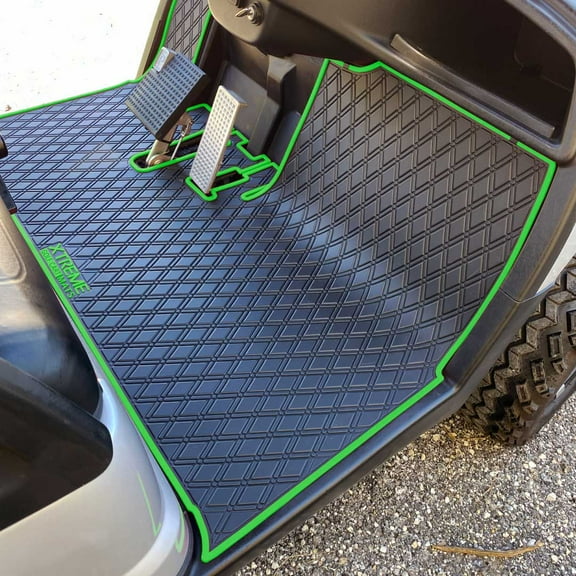 Xtreme Mats Yamaha Golf Cart Mat, Full Coverage Golf Cart Floor Liner Mat - Fits Yamaha Adventurer (2007-2017), G29, YDR, & Drive (Gen1) Models Only - Black with Green Trim