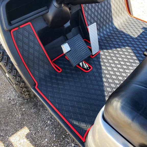Xtreme Mats Yamaha Golf Cart Mat, Full Coverage Golf Cart Floor Liner Mat - Fits Yamaha Adventurer (2007-2017), G29, YDR, & Drive (Gen1) Models Only - Black with Red Trim