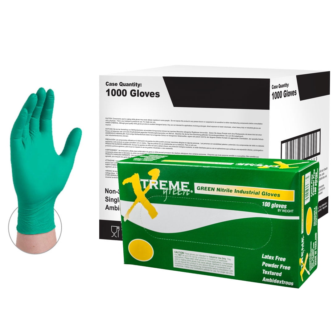 Xtreme Nitrile LatexFree Industrial Gloves, Small, Green, 1000/Case