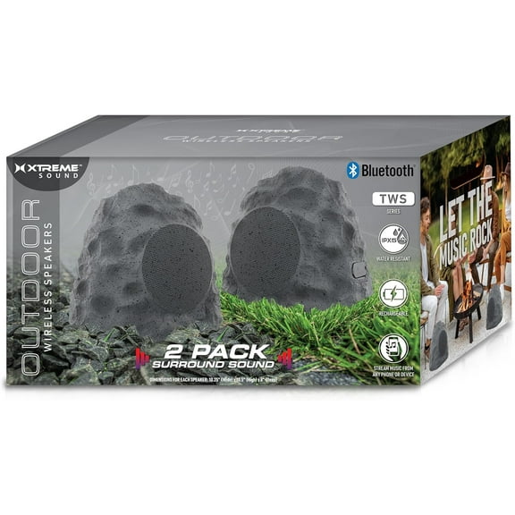Xtreme Outdoor Bluetooth Rock Speakers 2 Pack, Camouflaged Wireless Speakers, IPX5 Water-Resistant, True Wireless Stereo, Aux Port, 33 Foot Bluetooth Range, Rechargeable up to 6 Hour Play Time