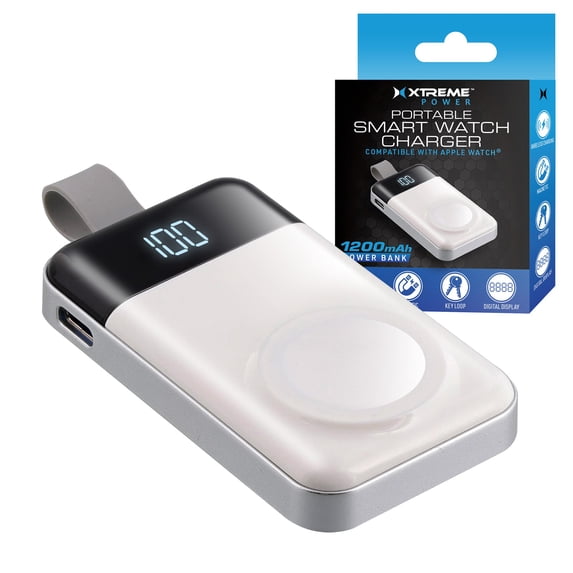 Xtreme 1200mAh Magnetic Wireless Portable Power Pack for Smart Watches, White