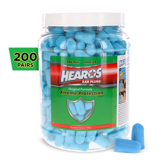 HEAROS Extreme Protection Ear Plugs, NRR 33 Foam Ear Plugs for Noise Reduction, Blue, 200 pairs