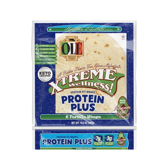 Olé Mexican Foods Xtreme Wellness Protein Plus Soft Taco Flour Tortillas, 10.5 oz, 6 Count
