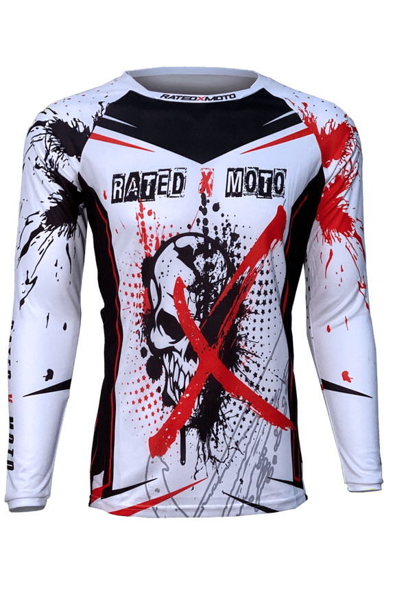 Xtreme Skull Men's Jersey Motocross Red, White by Rated X Moto MX, ATV, Dirt Bike L, Large