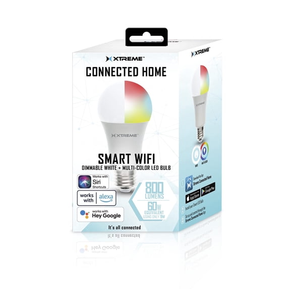 Xtreme Smart A19 RGB LED Bulbs - Dimmable White and Multi-Color, Works with Wi-Fi Alexa, Google Assistant, and Siri