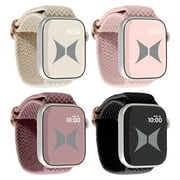 Xtreme Smart Watch Nylon Braided Elastic Band 4 Pack – Large Size, Breathable, Adjustable, 42/44/45/49 mm,  Black, Starlight, Nude Pink, Smoke Violet. Compatibl