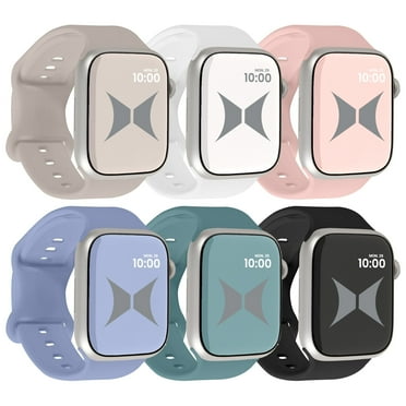 Xtreme Smart Watch Soft Silicone Band 6 Pack Large Size, Waterproof, Buckle Design, 42/44/45/49 mm, Compatible with Apple Watch, Starlight, Pink Sand, Lavender gray, cactus, Starlight, Black, White.