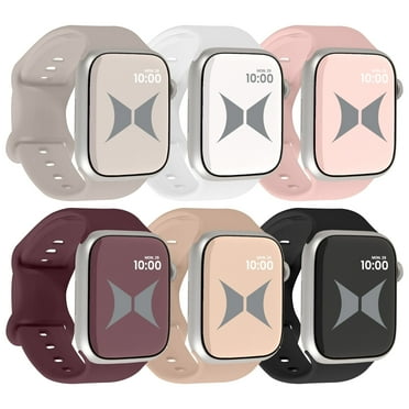 Xtreme Smart Watch Soft Silicone Band 6 Pack – Small Size, Waterproof, New Buckle Design, 38/40/41 mm, Compatible with Apple Watch Band, Starlight, Pink Sand, Milk Tea, White, Smoke Violet, Black.