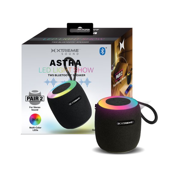 Xtreme Sound Astra LED Light Show Bluetooth Speaker, Portable Wireless Speaker with RGB LED Lights, 5W Audio, TWS Stereo Pairing, USB & TF Card Music Playback Black