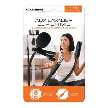 Xtreme Tech Aux Clip-On Microphone, Built-In Wind Muff, 5ft Cable/3.5mm Aux Connector