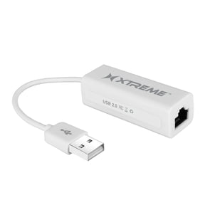 Xtreme USB 2.0 Ethernet White Adapter, Speeds of 10/100 Mbps, Compatible with Windows Mac Linux Computer