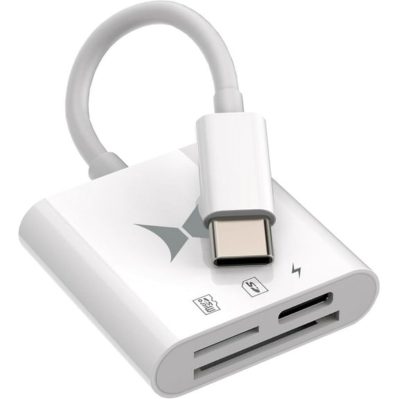 Xtreme USB-C Card Reader 3-in-1 Adapter, Reads Micro SD/CF Cards, SD/CF Cards, While Charging Through USB Type C, Fast Read & Write Speeds, Versatile Card Reader for Laptops & Desktops, No App Needed