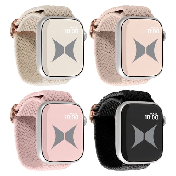 Xtreme Unisex Nylon Braided Elastic Watch Band 4-Pack, Large, Breathable, Adjustable, 42/44/45/49mm, Compatible with Apple Watch, For Women/Men, Milk Tea/Starlight/Nude Pink/Blue Gray
