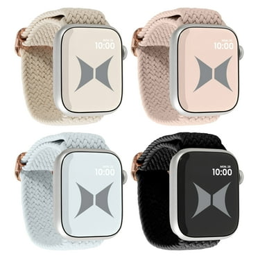 Xtreme Unisex Smart Watch Nylon Braided Elastic Band 4 Pack – Large Size, Breathable, Adjustable, 42/44/45/49 mm, Compatible with Apple Watch Band, Black, Starlight, Milk Tea, Succulent.