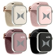 Xtreme Unisex Smart Watch Nylon Braided Elastic Band 4 Pack – Small Size, Breathable, Adjustable, 38/40/41 mm, Compatible with Apple Watch Band, Black, Starligh