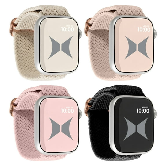 Xtreme Unisex Smart Watch Nylon Braided Elastic Band 4 Pack – Small Size, Breathable, Adjustable, 38/40/41 mm, Compatible with Apple Watch, For Women/Men, Milk Tea, Starlight, Nude Pink, Blue Gray