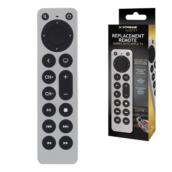 Xtreme Universal Apple TV Remote Replacement for 1st-5th Generation, Controls TV & Apple TV, Large Buttons, Ergonomic Design – Requires 2x AAA Batteries