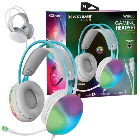 Xtreme Wired Over-Ear Rainbow Multicolor Gaming Headset with 50mm Drivers and Microphone