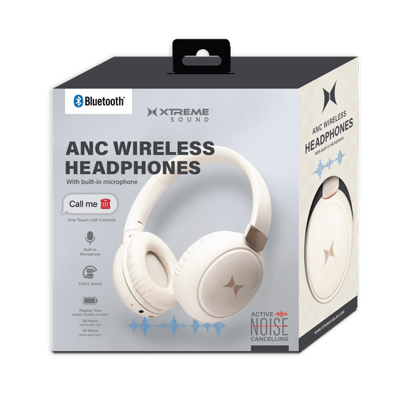 Xtreme Wireless Bluetooth Headphones with Microphone & Active Noise Cancellation, Over the Ear Headphones, Aux Line, ANC ON/OFF, Phone Call, Volume Control, & Pause Buttons, 33 Foot Bluetooth