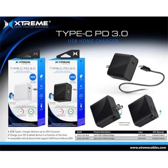 Xtreme XHC81021WHT Type-C PD 3.0,USB Home Charger, White