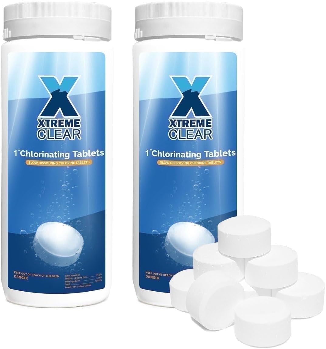 XtremeClear 1” Stabilized Chlorine Tablets, Slow-Dissolving Pool & Hot Tub Water Care, 2-Pack, 1.5 lbs