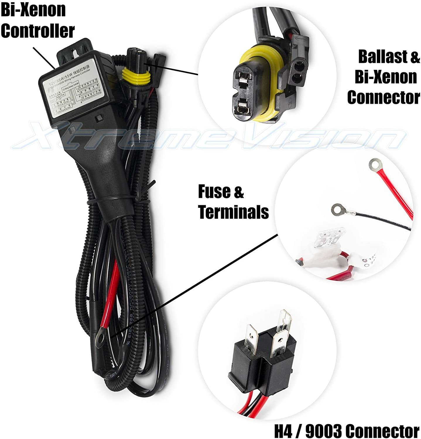 XtremeVision H4/9003 Hi/Lo Bi-Xenon Controller HID Battery Relay Wiring  Harness 12V 35W/55W 