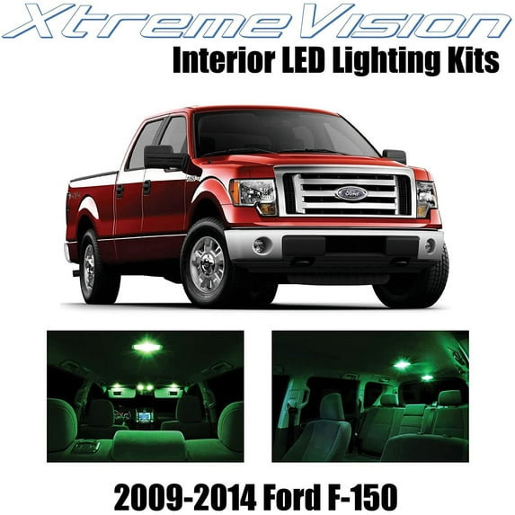 XtremeVision Interior LED for Ford F-150 2009-2014 12 pcs Green Interior LED Kit + Installation Tool