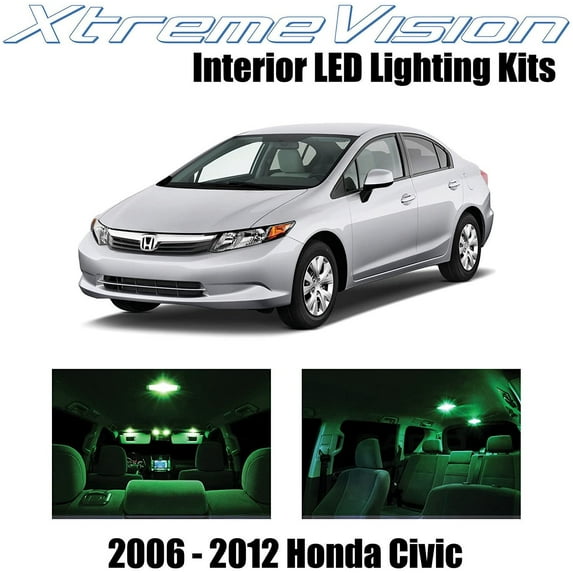 XtremeVision Interior LED for Honda Civic 2006-2012 10 pcs Green Interior LED Kit + Installation Tool