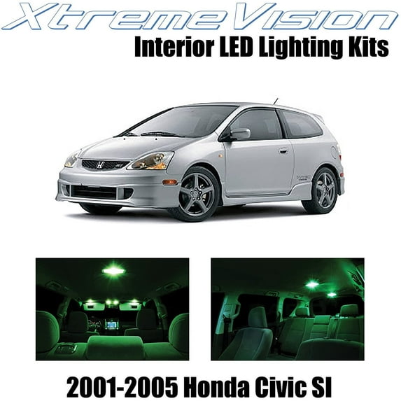 XtremeVision Interior LED for Honda Civic SI Only 2001-2005 7 pcs Green Interior LED Kit + Installation Tool
