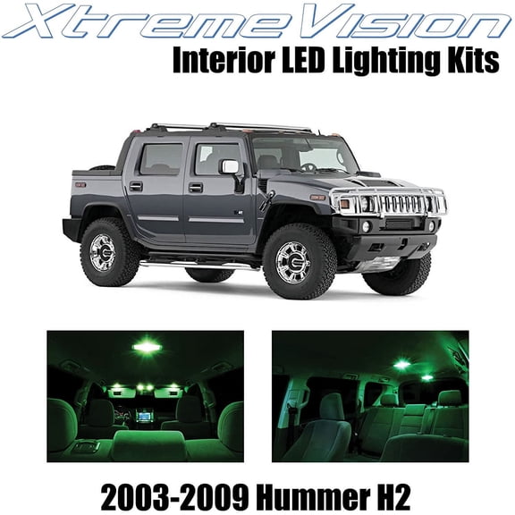 XtremeVision Interior LED for Hummer H2 2003-2009 15 pcs Green Interior LED Kit + Installation Tool