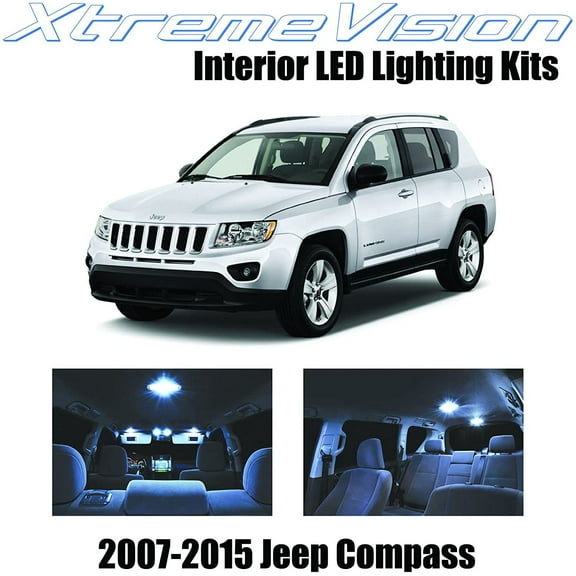 XtremeVision Interior LED for Jeep Compass 2007-2015 4 pcs Cool White Interior LED Kit + Installation Tool