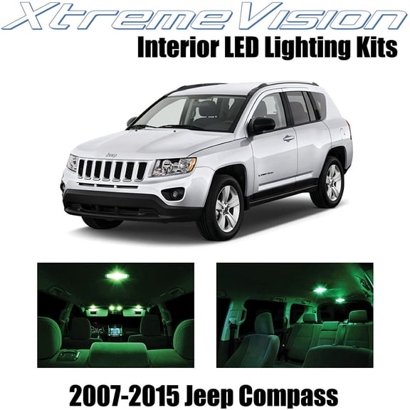 XtremeVision Interior LED for Jeep Compass 2007-2015 4 pcs Green Interior LED Kit + Installation Tool