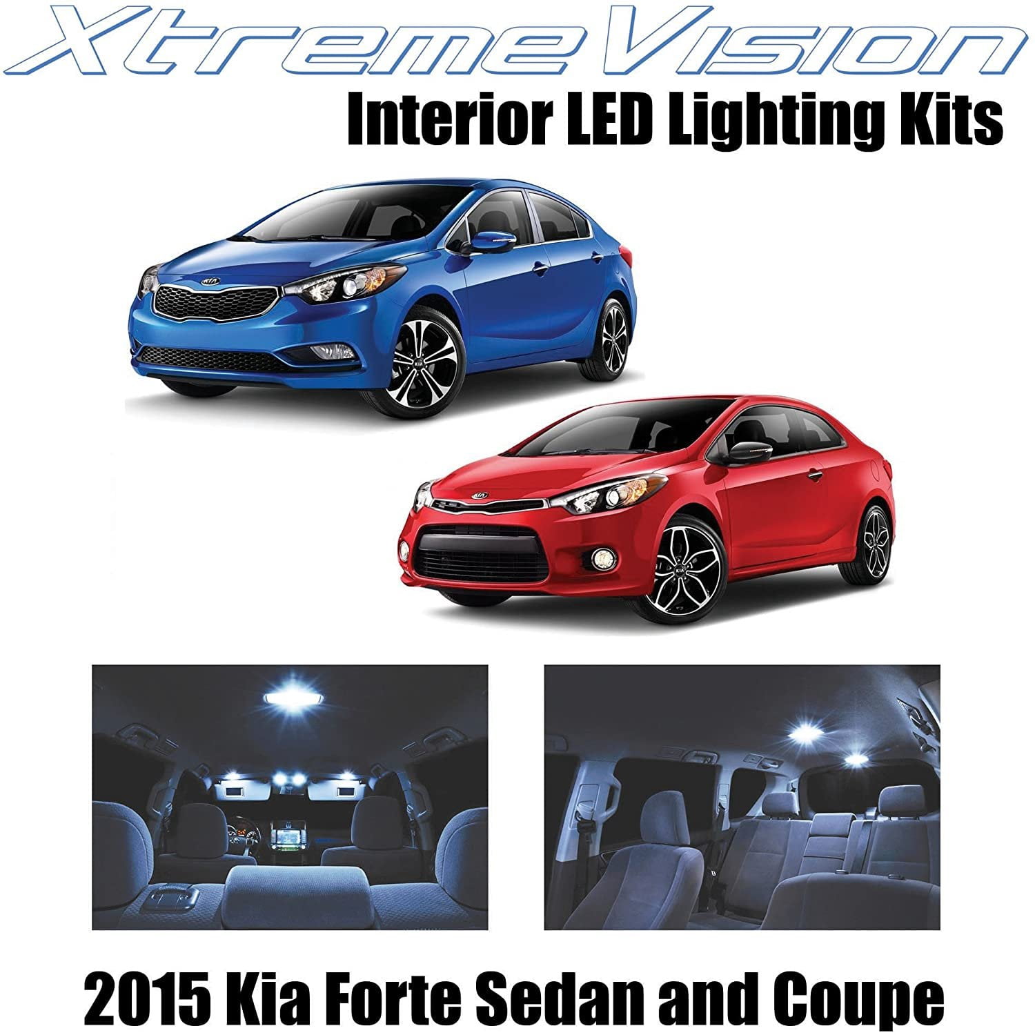 XtremeVision Interior LED Kit For Kia Forte 2009-2014 – 8-Piece Blue LED Bulbs + Tool