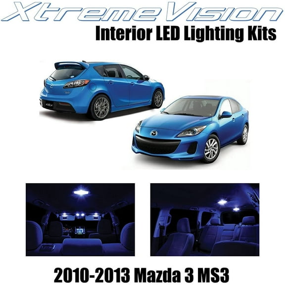 XtremeVision Interior LED for Mazda 3 MS3 2010-2013 Sedan Hatch 7 pcs Blue Interior LED Kit + Installation Tool