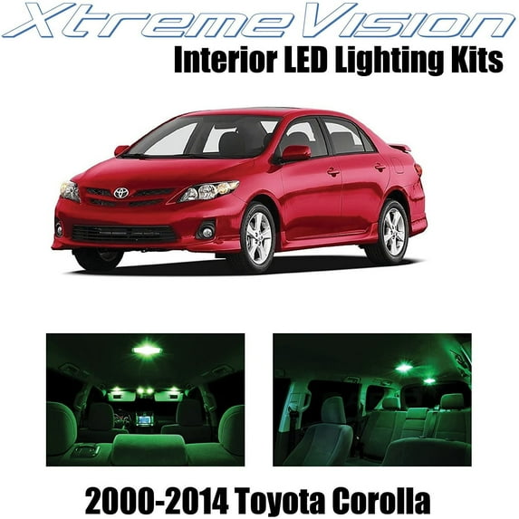 XtremeVision Interior LED for Toyota Corolla 2000-2014 14 pcs Green Interior LED Kit + Installation Tool