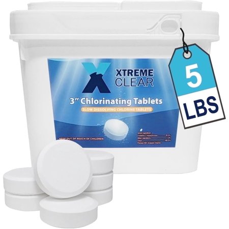 XtremeClear 3 Inch Stabilized Chlorine Tablets for Sanitizing Swimming Pools - Individually Wrapped, Slow Dissolving Chlorine - Tri-Chlor - 5 Pounds