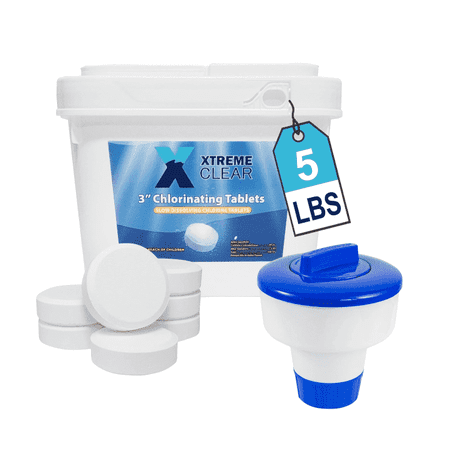 XtremepowerUS Large Capacity Pool & Spa Chemical Dispenser Plus 5LB Bucket Of Chlorine, Compatible With Bromine & Chlorine Supports 1"- 3’’ Tablets, Adjustable Control Ring For Customizable Flow Rate
