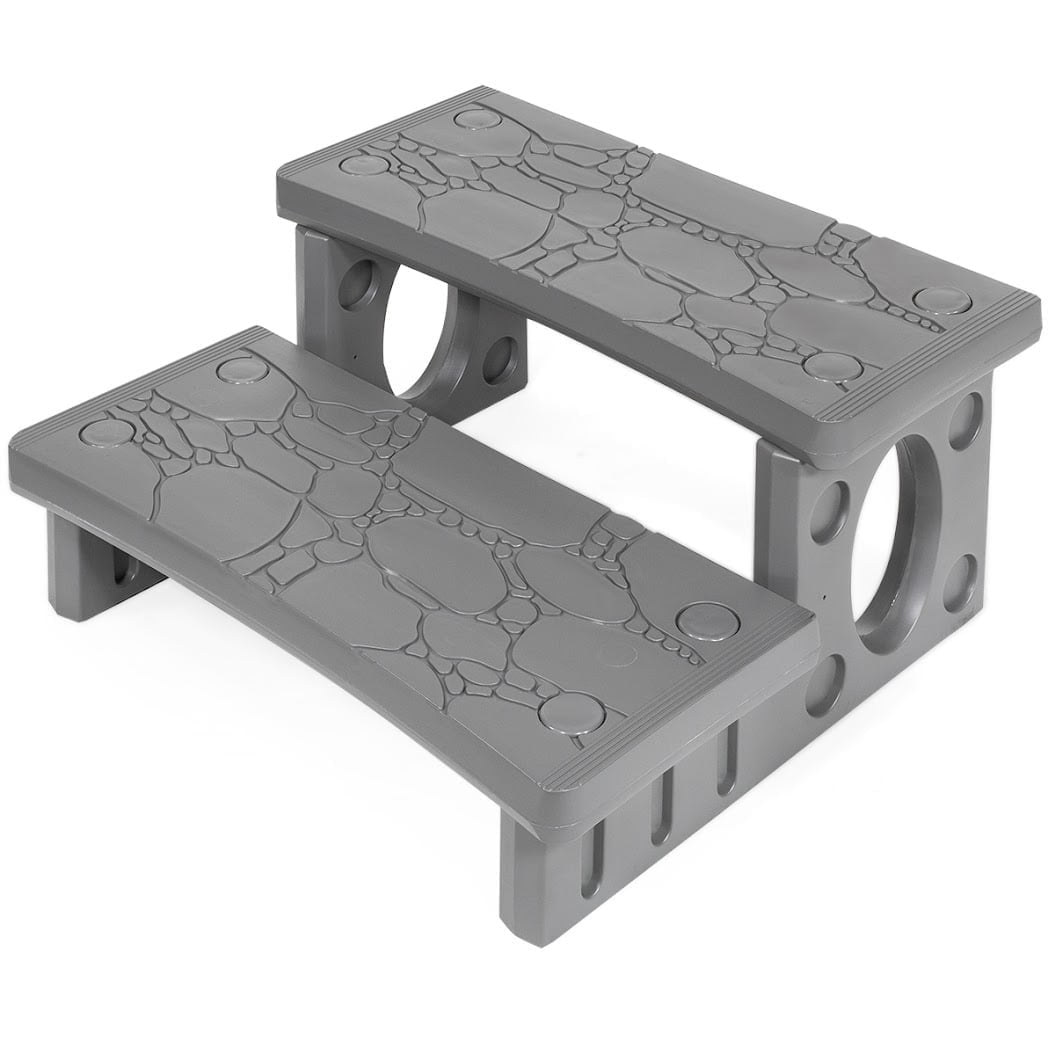 Gray Lightweight Polyethylene 2-Step Spa and Hot Tub Deck Steps
