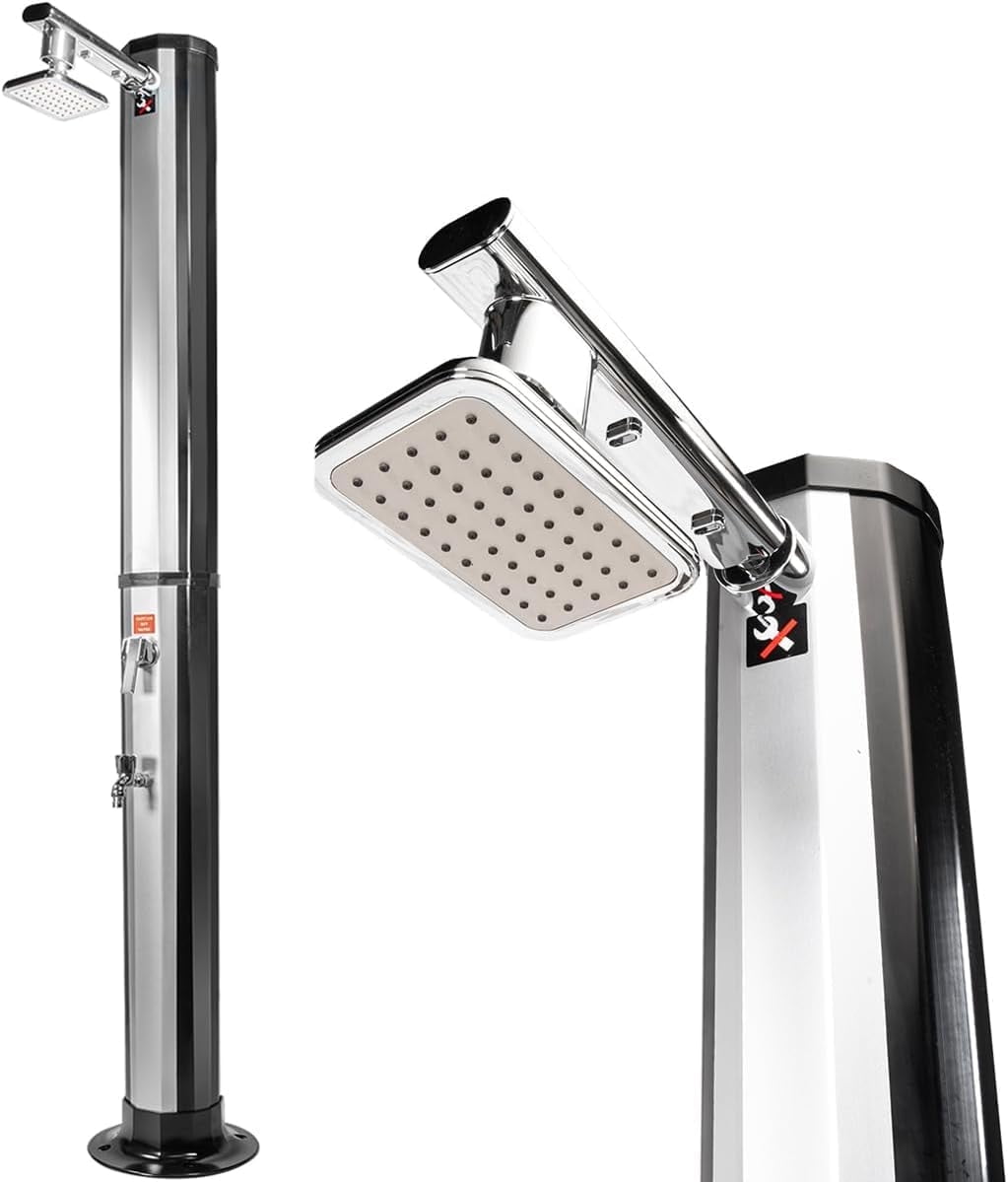 XtremepowerUS 10 Gallon Solar Heated Outdoor Shower, 7.2' Freestanding Garden Shower With 360 Degree Shower Head, Foot Shower, For Poolside, Backyard, Beach, Animals