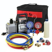 XtremepowerUS 110V 1/4HP 3CFM Rotary Vane HVAC Vacuum Pump & AC Manifold Gauge Set, R134a, R12, R22, R502, R410a AC Refrigeration Kit