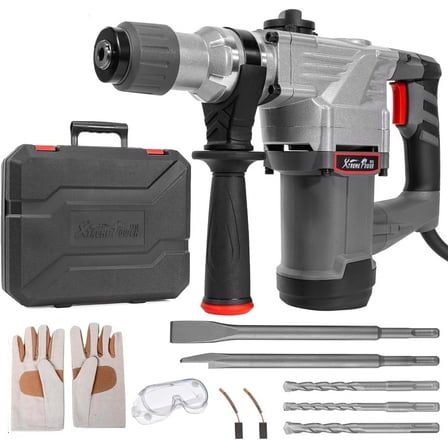 Xtremepower 1-1/4" Heavy Duty SDS Plus Rotary Hammer Drill, 4 Functions With Vibration Control , Electric Demolition Hammer, With Chisels & Drill Bit Set With Case